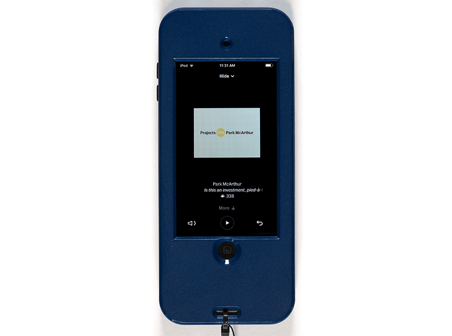 An image of an audio listening device showing an audio file and image of the artwork PARA-SITES