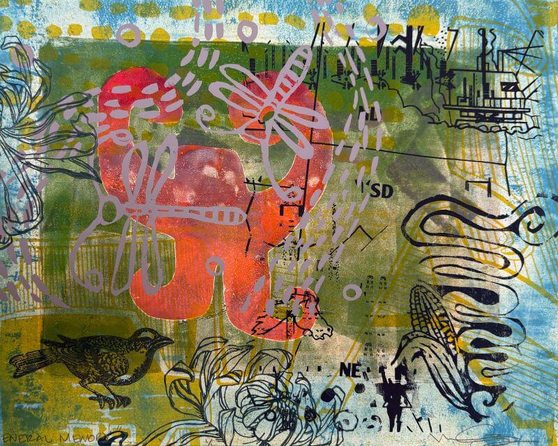 Melanie Yazzie – featured image A collage of different prints and drawings layered on top of each other.