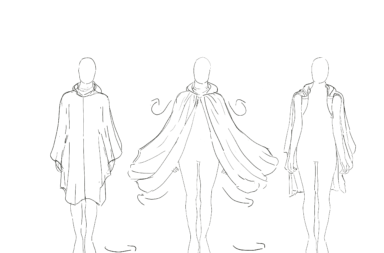 Sketch of costume transformation idea drawn by Costume Designer Izzy Flice