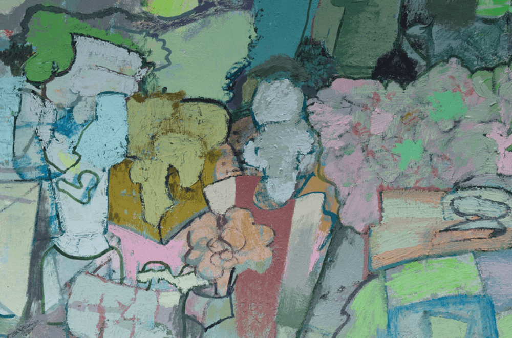 Artwork of multiple muted-colored shapes.